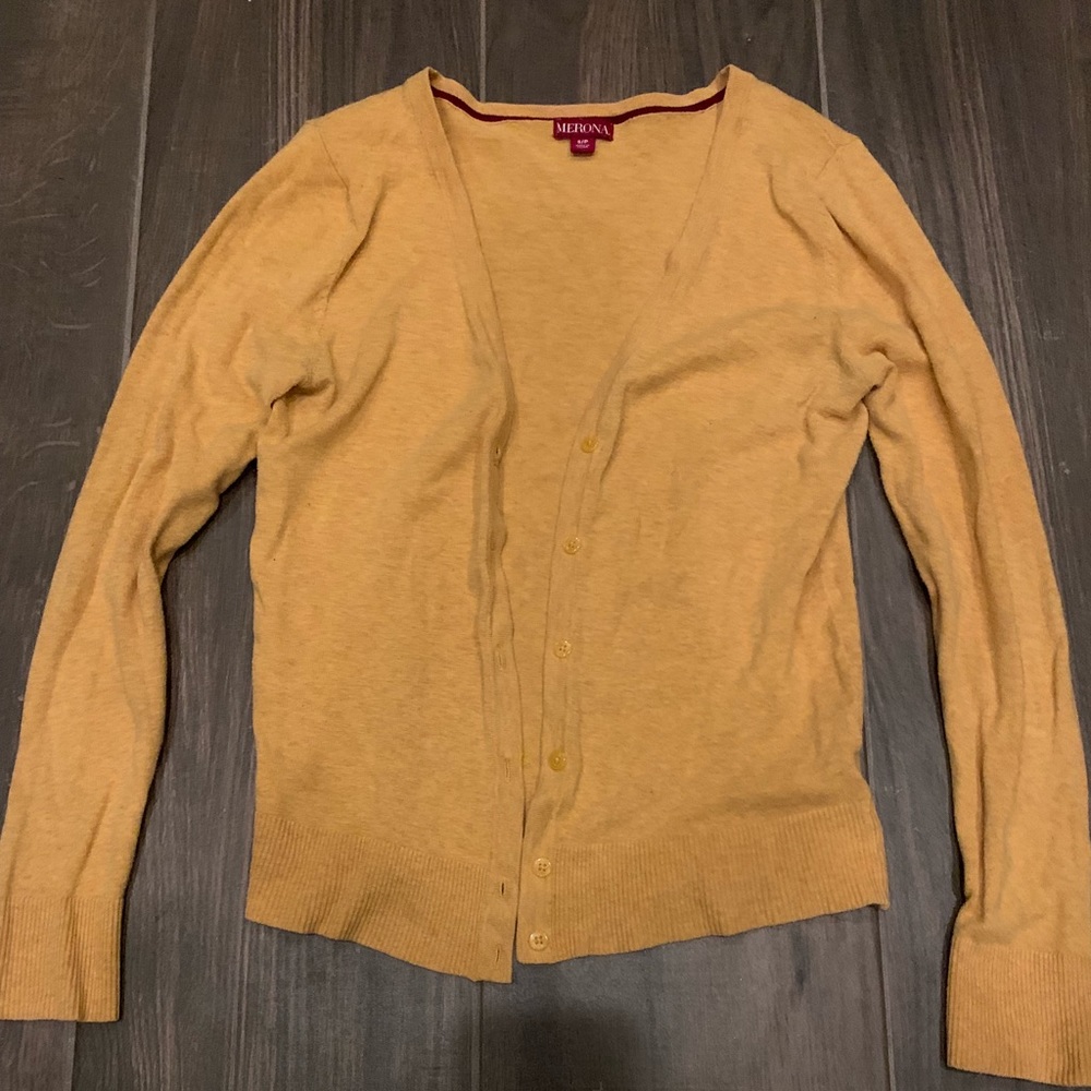 Mustard-colored cardigan
